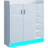LED Schuhschrank Weiß Hochglanz Schuhregale mit 5 Klappen 2-Türig 4 Fächer Kommode Dielenschrank Schuhkommode Flur Wohnzimmer