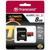 Transcend microSDHC 8GB Class 10 UHS-I 600x + SD-Adapter