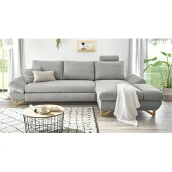 Furn.Design Ecksofa in hellgrau Struktur-Stoff Wohnzimmer Sofa Skalm