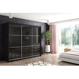 ALTDECOR Schiebetürenschrank VIVI (Kleiderschrank Aluminium-Leisten, Lacobel, Schiebetürenschrank, Led) schwarz 180 cm x 216 cm x 61 cm