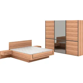 Musterring Schlafzimmer-Set MUSTERRING "Sorrent, Kleiderschrank, Bett & Nachtkommoden, teilmassiv Eiche", braun, Schrank 300cm Breit / 236cm Hoch + ohne Matratze, B/H: 180cm x 200cm, Schrank 300cm Breit / 236cm Hoch, Glas, Hartfaserplatte, Holz teilmassiv,