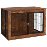 PawHut Hundekäfig Möbel, Hundebox mit 2 verschließbaren Türen, Beistelltisch für Zuhause,