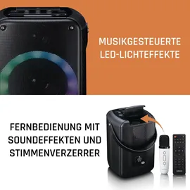 Lenco BTC-060BK - Karaoke-Set mit Bluetooth®, wiederaufladbarem Akku, drahtlosem Karaoke-Mikrofon und Disco-LED-Beleuchtung