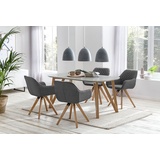 SalesFever Essgruppe 5-tlg. | 160 x 90 cm | Tischplatte grau + Gestell Eiche | 4x Stuhl Textil grau + Beine Eiche