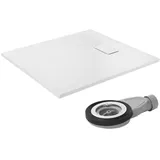 luxebath Duschwanne 100x90 cm Weiß mit Ablaufgarnitur, SMC Duschtasse Brausewanne H:30 mm, Design Brausetasse Anti-Rutsch-Oberfläche in Schieferoptik