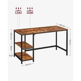 VASAGLE Schreibtisch braun rechteckig, 4-Fuß-Gestell schwarz 140,0 x 60,0 cm