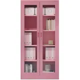 Jan Nowak Metallschrank mit Glasvitrine Aktenschrank Büroschrank Aufbewahrungsschrank 4 verstellbare Fachböden Sicherheitszylinderschloss Pulverbeschichtung 185 cm x 90 cm x 40 cm (Rosa)
