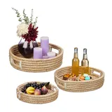 Relaxdays Serviertablett 3er Set rund, Natur