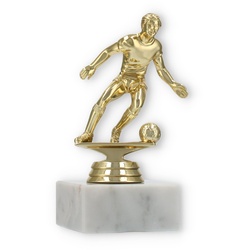 Pokal Kunststofffigur Fußball Herren gold auf weißem Marmorsockel 14,2cm