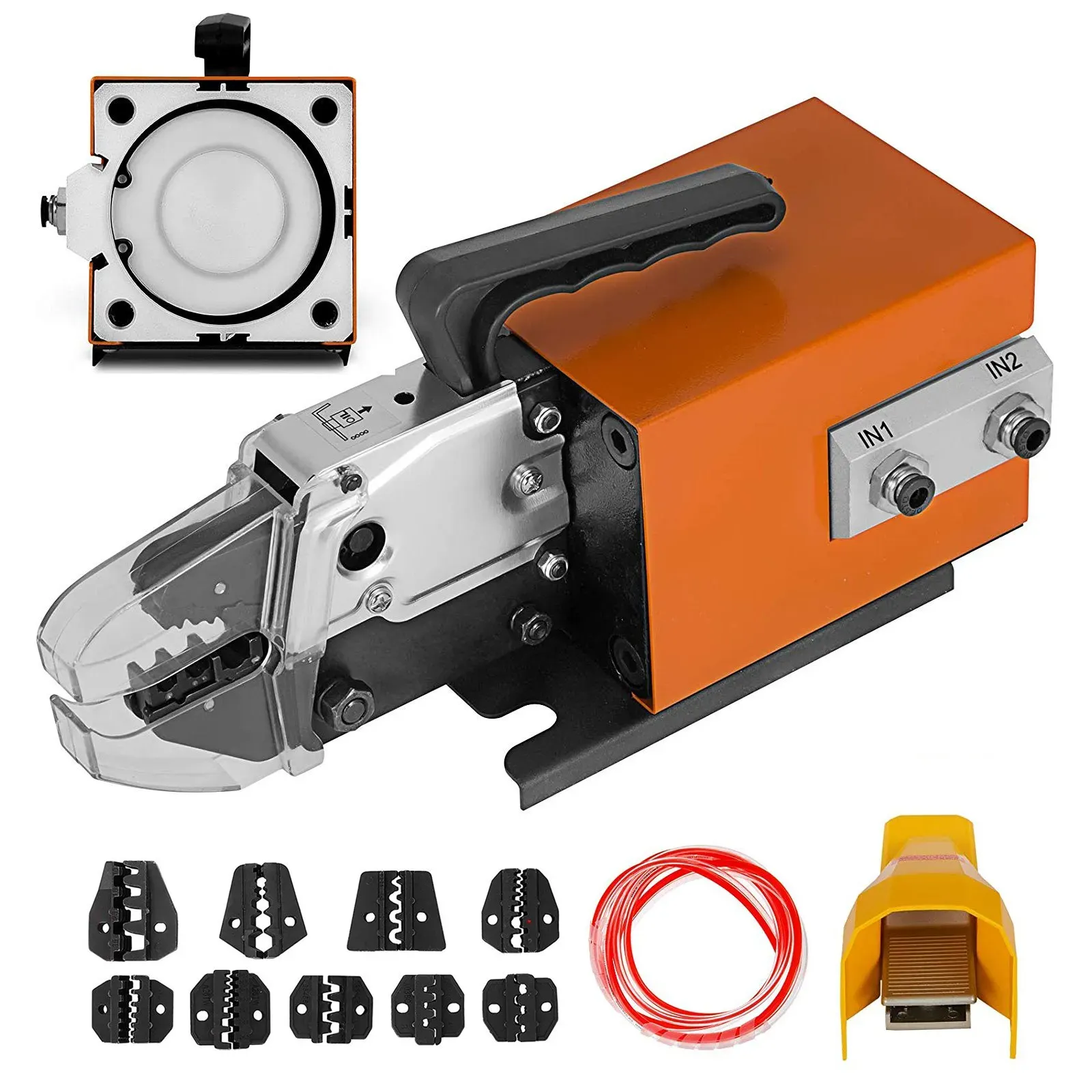 VEVOR Pneumatisches Crimpwerkzeug Am-10, luftbetriebene Kabelschuh-Crimpmaschine zum Crimpen von bis zu 16 mm2, pneumatische Crimpzangenmaschine mit 10 Matrizensätzen für viele Arten von Kabelschuhen