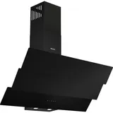 Wiggo B943G Dunstabzugshaube 90cm kopffrei I Abluft Umluft Dunstabzug 615m3/h - Touch-Display 4 Stufen I Energieeffizienzklasse B Schräghaube inkl. 2x Kohlefilter I Abzugshaube Glasfront schwarz