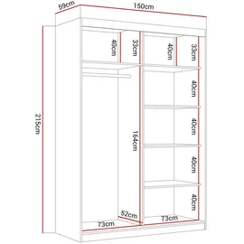lookway Schiebetürenschrank Camaro II 150 x 215 x 59 cm Weiß/Schwarz