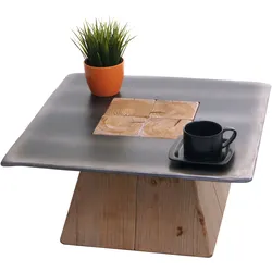 Couchtisch HWC-L76, Wohnzimmertisch Beistelltisch, Industrial Massiv-Holz MVG, 60x60cm natur mit Metall-Optik