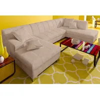 Wohnlandschaft DOMO COLLECTION "Turah moderne Steppung, incl. Zierkissen, auch in Leder", beige (natur), B:297cm H:75cm T:82cm, Microfaser PRIMABELLE (100% Polyester);Struktur ( 85% Polyester, 15% Acryl);NaturLEDER (Echtes Rindsleder);Kunstleder SOFTLUX/Struktur ( 100% Polyester);Zierkissen: wie Oberstoff, Sofas, Wohnlandschaft, wahlweise mit Bettfunktion, B/T/H: 297/82/75 cm, U-Form