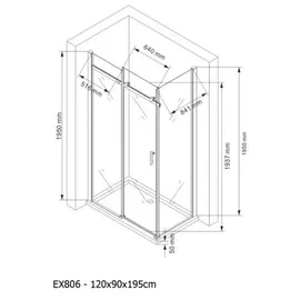 Bernstein EX806 Duschkabine mit Schiebetür rechts 90 x 120 cm transparent Echtglas
