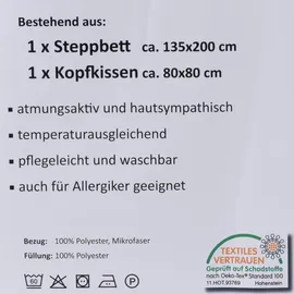 Steinmann 2 Stück Premium Steppbettdecken Set, Steppbett 135 x 200 cm mit Kopfkissen 80 x 80 cm