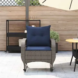 vidaXL Garten-Schaukelstuhl mit Kissen Grau Poly Rattan, Gartenstuhl, Gartensessel, Outdoor-Schaukelstuhl, Schaukelsessel, Schwingsessel