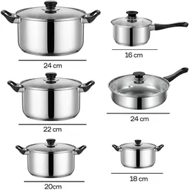 Retoo Topf-Set 12-tlg. Kochtopf + Bratpfanne + Glasdeckel