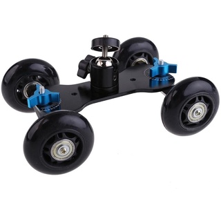 Kamerawagen Skater Schwarzer Blauer Mini-4-Rad-Desktop-Kamera-Schiene-Autotisch-Dolly-Auto mit Kugelkopf-Slider-Spur (Color : Black)