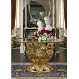 Casa Padrino Luxus Barock Esstisch Gold / Silber Ø 120 x H. 78 cm - Prunkvoller handgeschnitzter Esszimmertisch mit Glasplatte - Hotel Restaurant Schloss Möbel - Luxus Qualität - Made in Italy