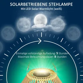 Outsunny Solarleuchte, Rattan Gartenleuchte, Wasserdichte Solarlampe mit Lichtsensor, LED Gartenlampe mit Trommel-Design, für Terrasse, Balkon,