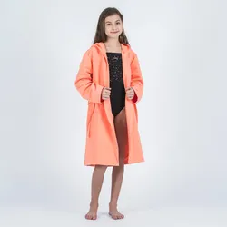 Bademantel Mikrofaser Kinder kompakt - koralle blasses Korallenorange 113-122cm 5-6J