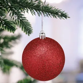 Relaxdays Weihnachtskugeln 110er Set, Kunststoff, Weihnachtsbaumdeko mit Kugeln & Lametta UVM., Christbaumschmuck, rot