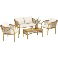 Polyrattan Gartenmöbel Set 4-teilig Mit Sofa 2 Sessel Tisch Kissen Stahlrahmen 120x72x73cm Kaki