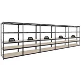 Proregal Mega Deal 5x Schwerlastregal Giant Tiger HxBxT 200 x 120 x 60 cm Fachlast 265 kg 5-Ebenen Schwarz