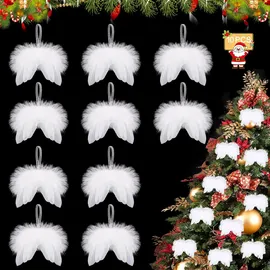 qunkun 10 Stück Engelsflügel Federn, Engel Flügel Anhänger, Weihnachtsbaum, Ornament