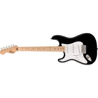 Fender Squier by Fender Sonic Stratocaster, E-Gitarre, Linkshänder, Ahorngriffbrett, Weiße Schlagplatte, Schwarz, Inklusive kostenloser virtueller Kurse auf Fender Play