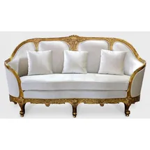 Casa Padrino Luxus Barock Wohnzimmer Sofa Weiß / Gold - Edles Handgefertigtes Antik Stil Sofa - Barock Wohnzimmer Möbel
