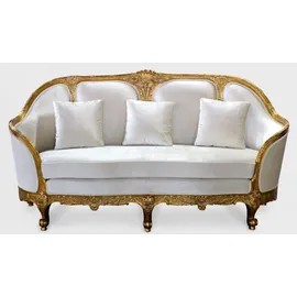Casa Padrino Luxus Barock Wohnzimmer Sofa Weiß / Gold - Edles Handgefertigtes Antik Stil Sofa - Barock Wohnzimmer Möbel