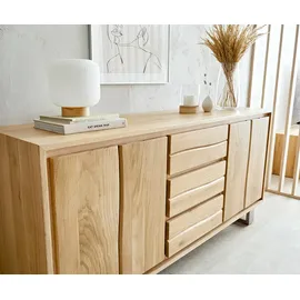 DeLife Sideboard Live-Edge 150 cm Eiche Natur 3 Schübe 2 Türen Sideboards, Baumkantenmöbel, Massivholzmöbel, Massivholz