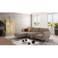 s-style möbel - Modernes Ecksofa Frema mit Silber Metall Füßen aus Dunkelbeige Luxusmicrofaser - Ottomane links - B/T/H: 261 cm/167 cm/87cm - Braun