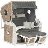 Natur24 Strandkorb Rustikal 305 Z Pinie Comfort 2-Sitzer Vintage-Oak