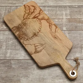 GAUMENKICK Schneidebrett Vesperbrett mit Krebsmotiv Mangoholz Holzbrett L: 58cm natur