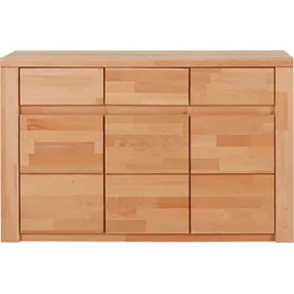 Home Affaire Sideboard HOME AFFAIRE "Burano,127cm breit, Fronten Massivholz,3 Türen,3 Schubladen,6 Fächer", braun (eiche teilmassiv), B:127cm H:80cm T:35cm, FSC-zertifiziertes teilmassives Holz, Sideboards, Sideboard, Holz massiv,Holzwerkstoff,Griffmulden,Böden