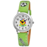 QBOS Kinder - Uhr Lederimitat Armbanduhr Fußball Lernuhr Analog