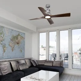 FARO LED Barcelona 130 cm Deckenventilator chrom/braun inkl. Fernbedienung