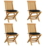 vidaXL Gartenstühle mit Schwarzen Kissen 4 Stk. Massivholz Teak