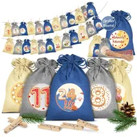 KESSER Adventskalender, Adventskalender zum Befüllen 24 Jutebeutel Stoffbezug gedruckt blau|bunt
