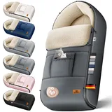 Kidiz Babyfußsack Baby Fußsack Winterfußsack Babyschale mit Reißverschluss Kuschelsack Babydecke Kinderwagen waschbar verschließbarer Kopfteil, Tasche, Anthrazit - Kidiz