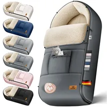 Kidiz Babyfußsack Baby Fußsack Winterfußsack Babyschale mit Reißverschluss Kuschelsack Babydecke Kinderwagen waschbar verschließbarer Kopfteil, Tasche, Anthrazit - Kidiz