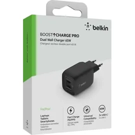 Belkin BoostCharge Pro USB-C-GaN-Ladegerät mit zwei Anschlüssen und PPS (65W) (WCH013vfBK)