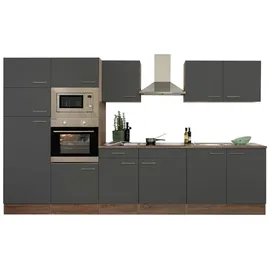 Respekta Küchenzeile Economy 330 cm Grau Seidenglanz-Eiche