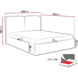 Mirjan24 Polsterbett Hellgrau, Textil, Rechteckig, 140x200 cm, Schlafzimmer, Betten, Polsterbetten