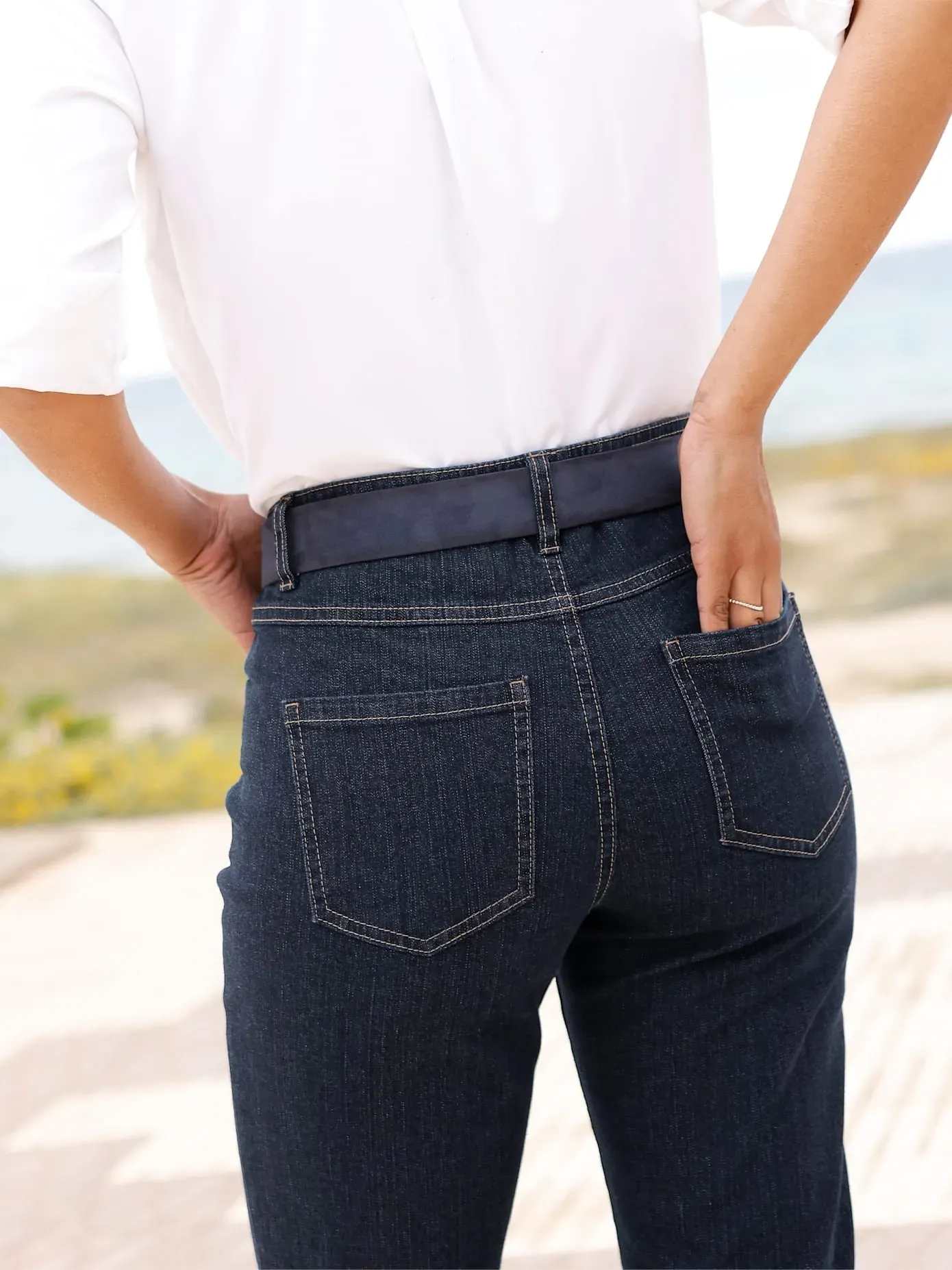 5-Pocket-Jeans CASUAL LOOKS, Damen, Gr. 40, Normalgrößen, blau (dunkelblau), 99% Baumwolle, 1% Elasthan, unifarben, lang, Jeans 5-Pocket-Jeans