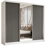 AX Living Schwebetürenschrank, Weiß, Grau, Kunststoff, Teilmassiv,Kiefer, Rechteckig, 240x216x61 cm, Hergestellt in Europa, FSC Mix, Reach, Schlafzimmer, Kleiderschränke, Schwebetürenschränke