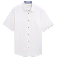 Tom Tailor Herren Regular Fit Kurzarmhemd mit Leinenanteil, weiß,